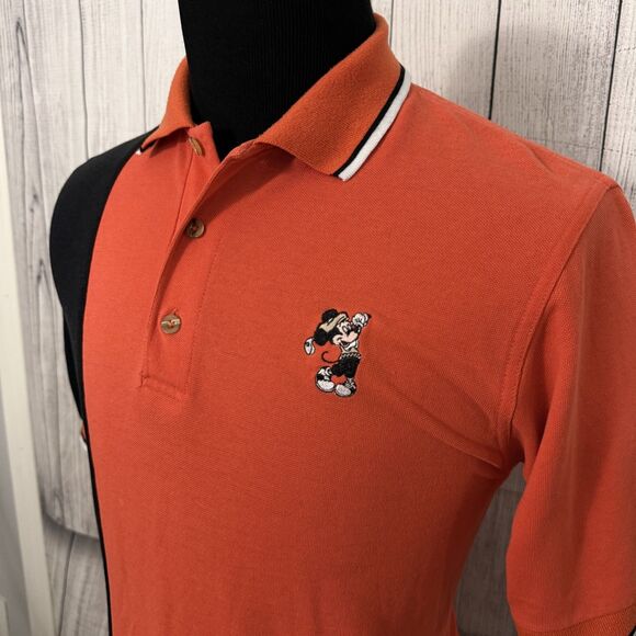 VTG Disney Parks Men's Med Red & Black Mickey Mouse Golf Embroidered Polo Shirt - Picture 2 of 7
